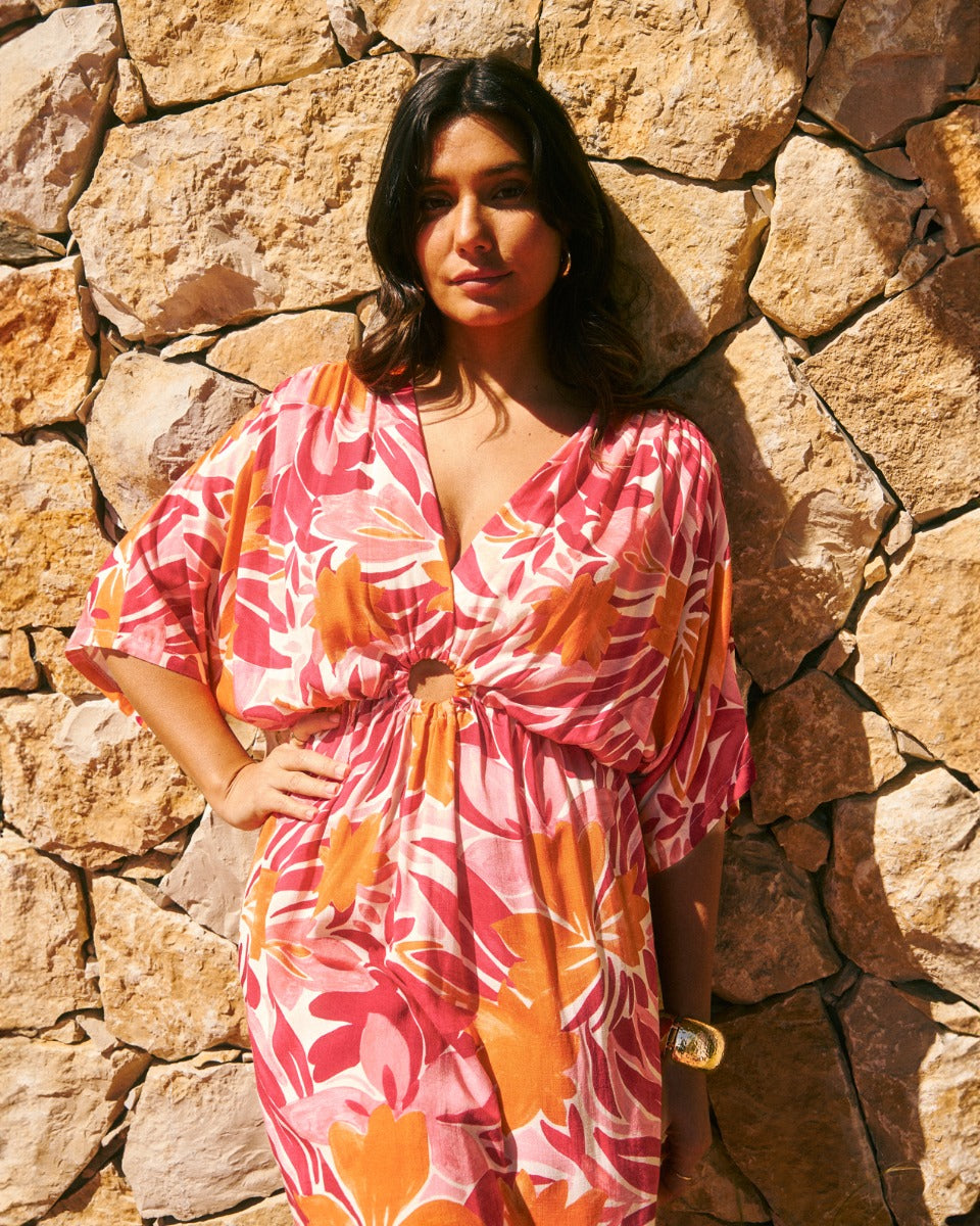 Robe Ange Imprime Rose Orange Alme